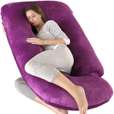 Elover U-shaped pregnancy pillow front view shows plush velvet cover for belly and back support.