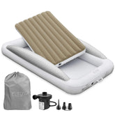 ELTOW inflatable toddler bed with safety bumpers for secure sleep on the go.