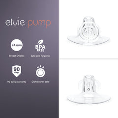 Elvie 24mm close-up nipple-fit, aligns correctly for better suction.