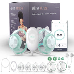Elvie Stride wearable breast pump in use for hands-free pumping.