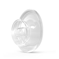 Elvie Stride 21mm breast shield front view showing comfortable fit and alignment.