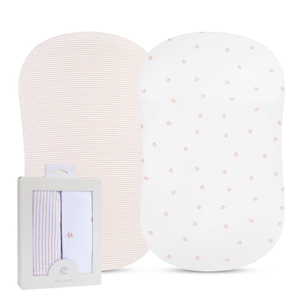 Ely's & Co pink tulip bassinet sheet pack, soft and breathable for newborn comfort.