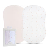 Ely's & Co pink tulip bassinet sheet pack, soft and breathable for newborn comfort.