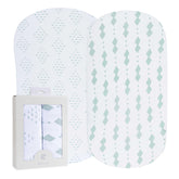 Ely's & Co Bassinet Sheets Sage Diamond pack front view showing snug fit and breathable cotton