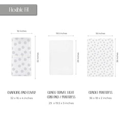 Ely's & Co. grey-dottie pattern detail highlights soft fabric and breathable feel for sleep-ready surfaces