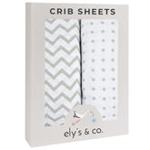 Ely's & Co crib sheets in grey chevron pattern offer soft, breathable comfort.