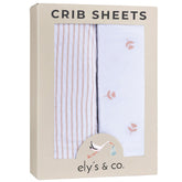 Ely's & Co. pink tulip packaging crib sheets ideal baby shower gift.