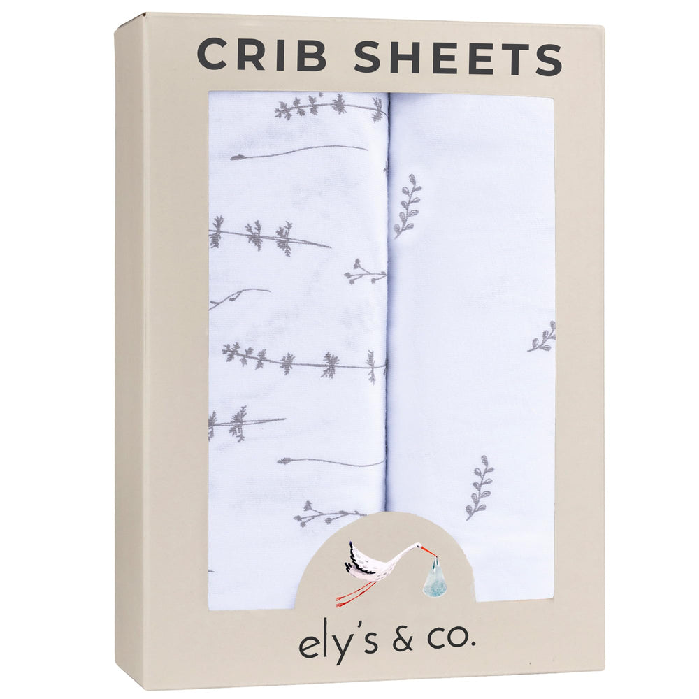 Ely's & Co forest grey crib sheets 2-pack front view with secure fit for standard cribs