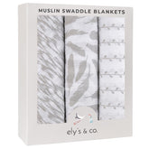 Ely's & Co muslin swaddle three-pack close-up shows soft texture for cozy swaddling.