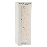 Ely's & Co sage bird swaddle closeup highlights breathable 100% cotton for gentle newborn comfort.
