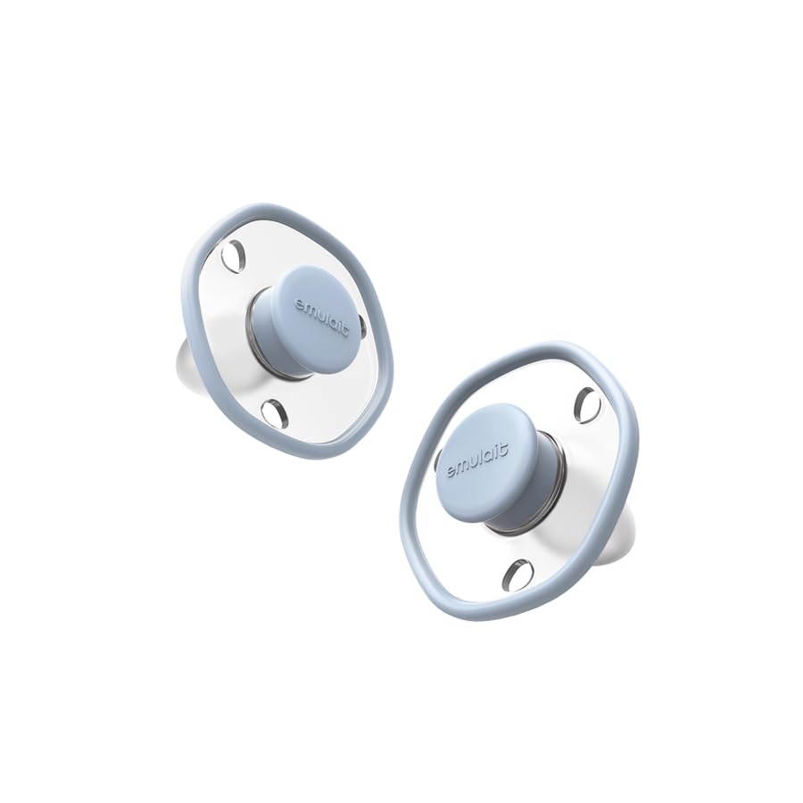 Emulait baby pacifier blue pack view showcases convenient two-pack soothing for newborns.