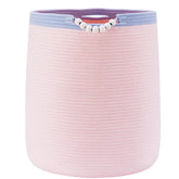 ENAORGAN 65L pink woven rope hamper, side view, easy-to-move nursery organizer.