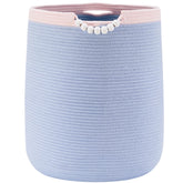 ENAORGAN 90L blue rope laundry hamper front view ideal for toy storage in nurseries.