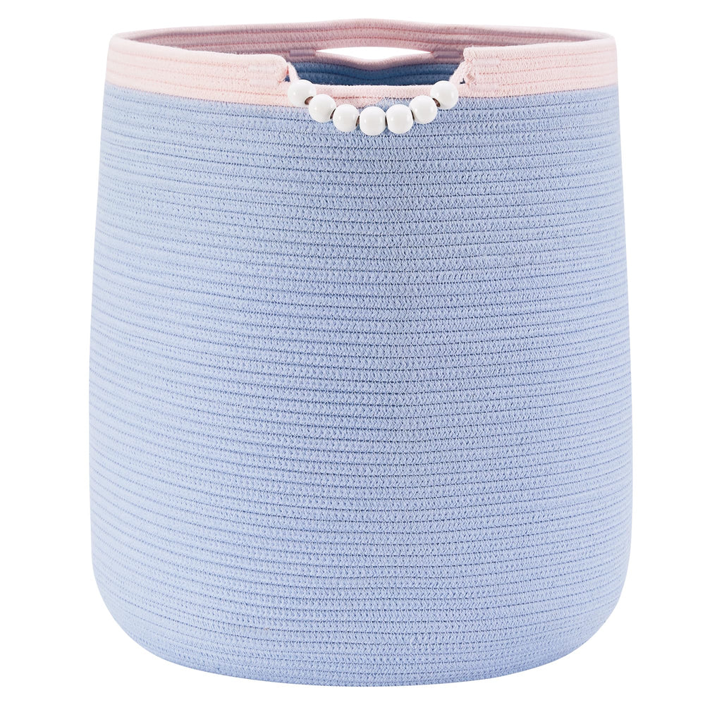 ENAORGAN blue woven rope hamper close-up shows sturdy kid-friendly construction.
