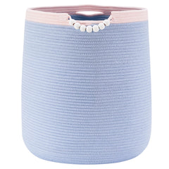 ENAORGAN blue woven rope hamper close-up shows sturdy kid-friendly construction.