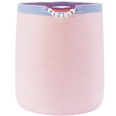 ENAORGAN pink round hamper front view for easy kids’ clothes organization