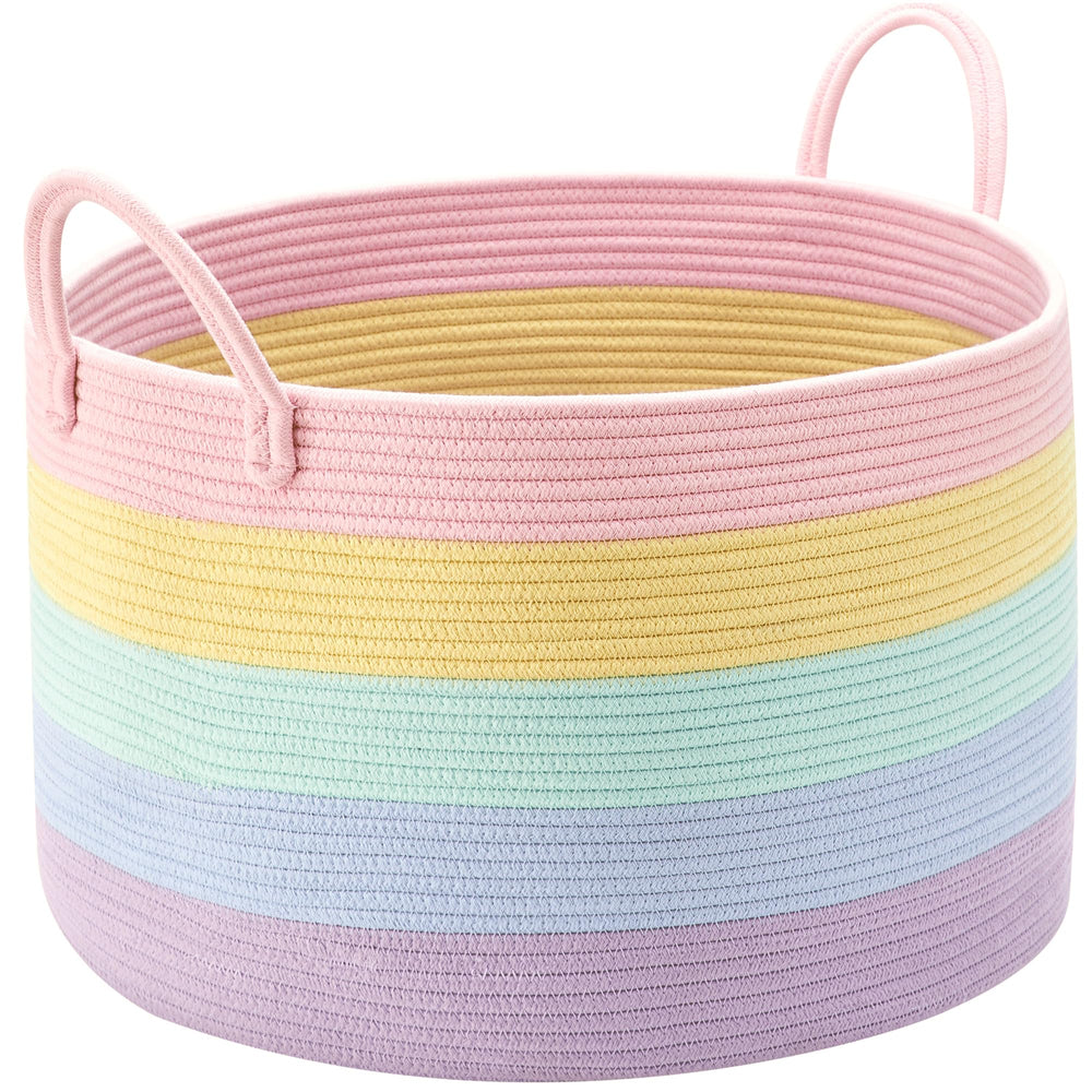 ENAORGAN rainbow storage basket full size for blankets and toys.