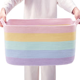 ENAORGAN rainbow cotton rope storage basket full shot highlights large 75L capacity for toys and blankets