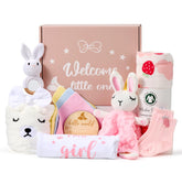 Encausto baby girl gift basket front view, perfect for effortless newborn gifting.