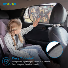 Enovoe static-cling shade attachment demonstrates quick, tool-free installation.