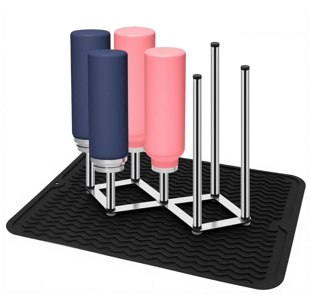 Enprotty stainless steel bottle drying rack full view for organized counter storage of bottles and glasses.