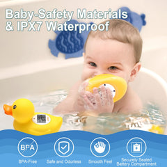 Eobeo floating yellow duck bath toy doubles as a playful room thermometer