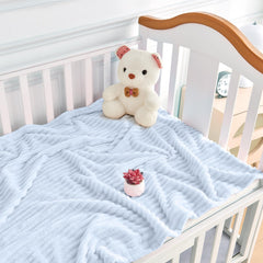 Eonkasp blue striped blanket in stroller use for on-the-go warmth.