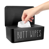 EQUNROY baby wipes dispenser front view showcases compact black design for quick bathroom cleanup.