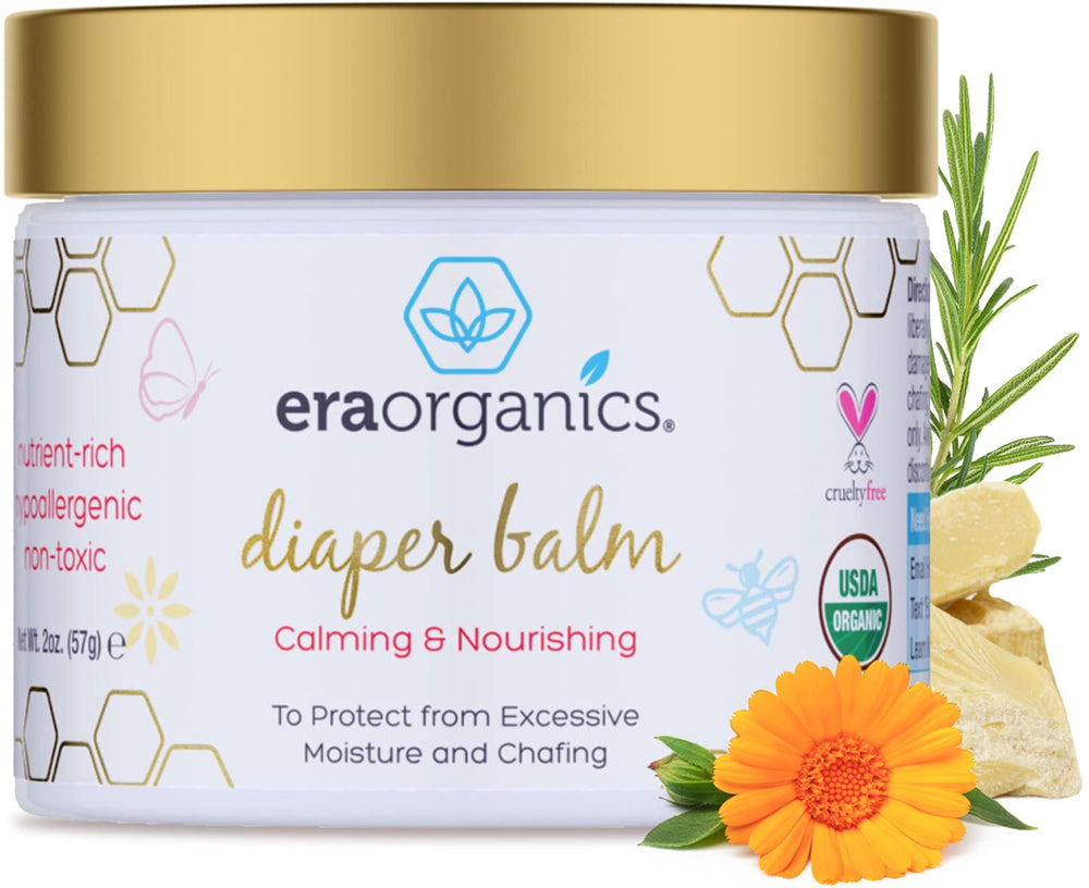 Era Organics Baby Diaper Balm packaging closeup showing organic care for delicate baby skin