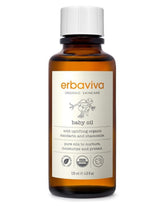 erbaviva Baby Oil bottle pour reveals silky hydration for delicate skin.
