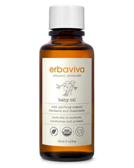 erbaviva Baby Oil bottle pour reveals silky hydration for delicate skin.