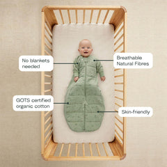ergoPouch Sleep Suit Bag Willow harness-compatible design supports safe travel without blankets.