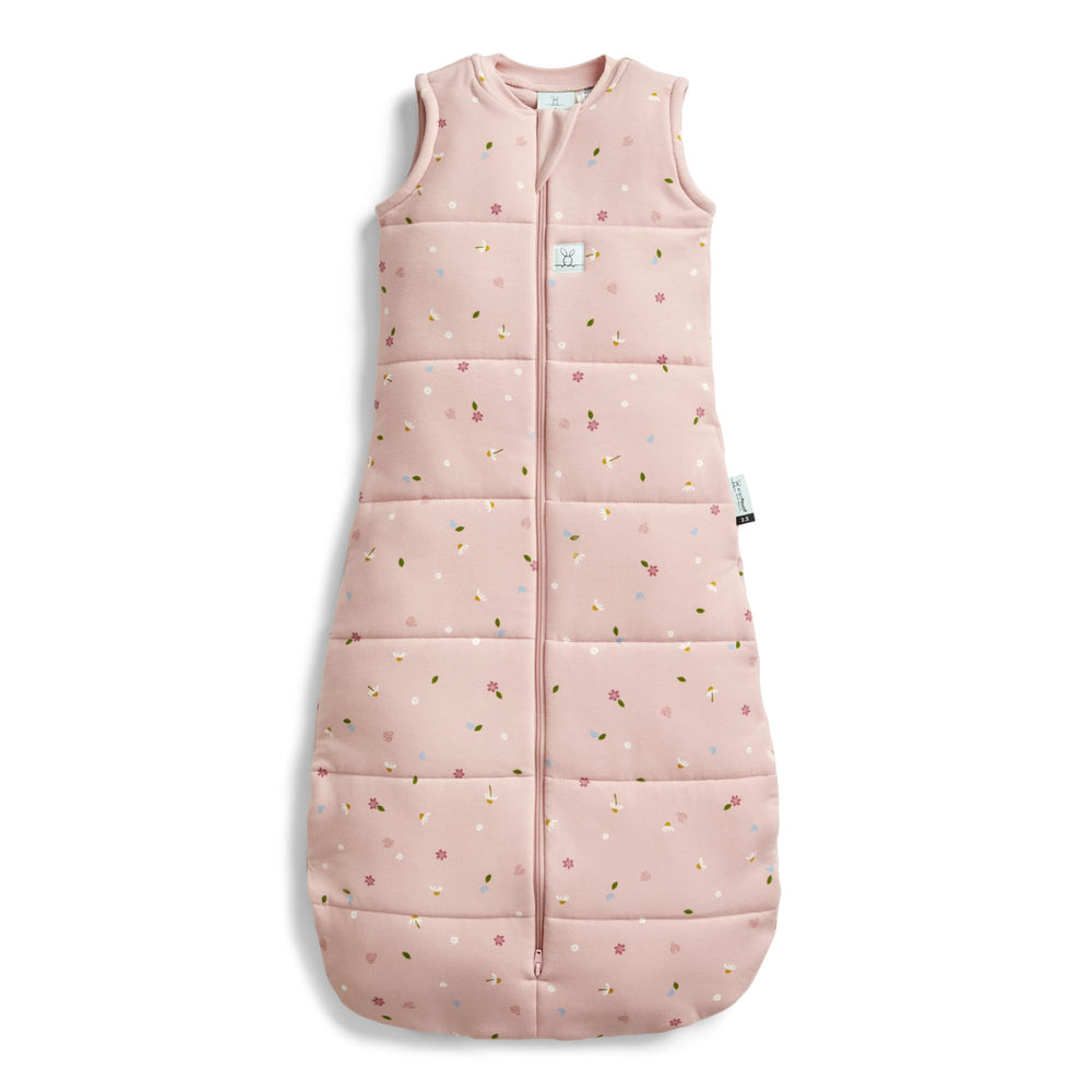 ergoPouch 2.5 Tog Jersey Sleeping Bag arms-out daisies keeps baby secure during transition from swaddling