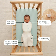 ergoPouch Cocoon Swaddle Sack bell-shaped bottom supports hip movement for comfort.