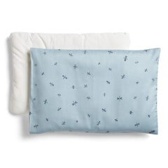 ergoPouch dragonflies-pattern pillow cover close-up highlights breathable organic cotton for gentle skin.