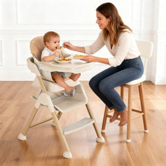 EROMMY 6-in-1 high chair height adjustment demonstrates 4-position seating at table level
