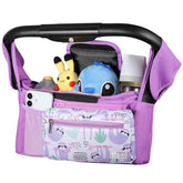 ERRUI universal stroller organizer purple sloth full view showing organized pockets