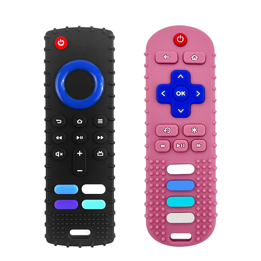 ERSIHUA fire remote teether pack shows safe silicone design for soothing teething.