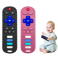 ERSIHUA remote teether black promotes calm gums with textured surfaces.