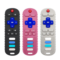 ERSIHUA remote teether blue demonstrating safe silicone design for teething relief