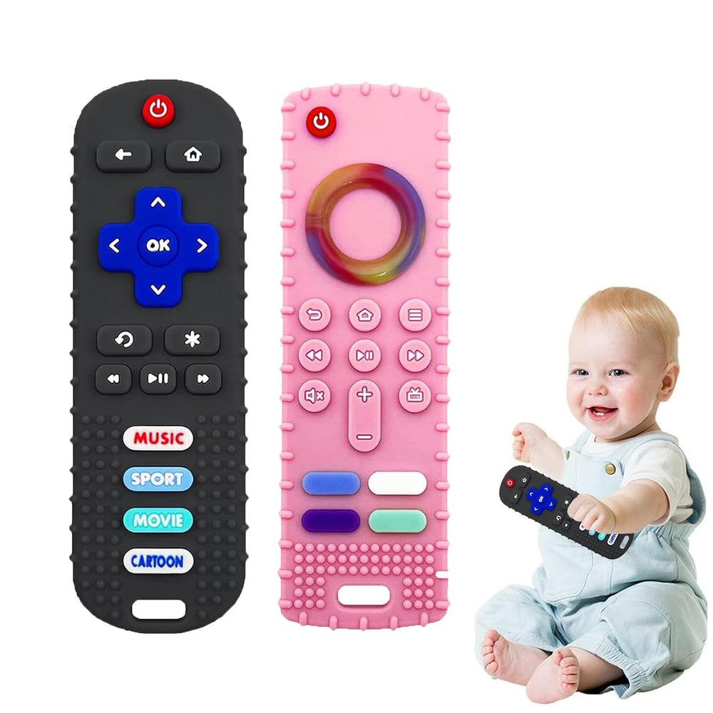 ERSIHUA teether remote in black, easy for baby to grip and soothe gums.