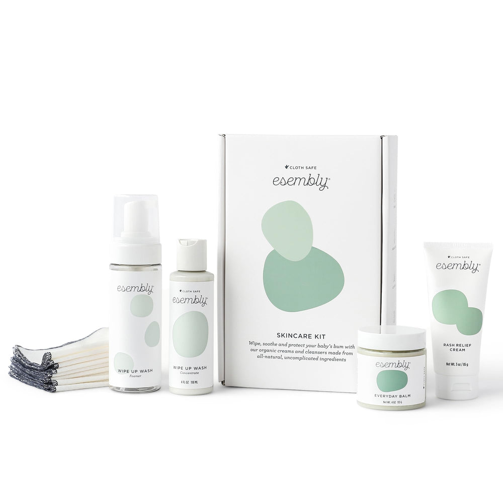Esembly balm and ointment closeup highlighting hydrating, cloth-safe skincare for baby skin.