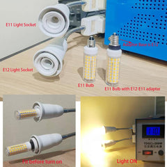 E-Simpo E12 to E11 adapter installation demonstrates easy screw-in fit.