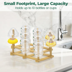 EsLuker.ly bamboo bottle drying rack vertical setup dries bottles with fast airflow.