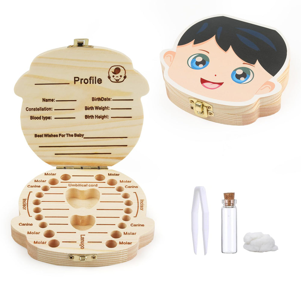Esmorah Tooth Keepsake Box for Boys, lid open shows secure baby tooth storage
