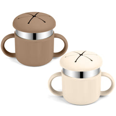 EsOfficce stainless steel toddler snack cups main view showing 3-in-1 design for kids