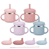 EsOfficce stainless steel baby sippy cup open coral for mess-free meals and easy grip