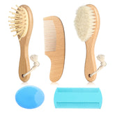 Esonto wooden goat bristle baby brush in blue for gentle scalp care.