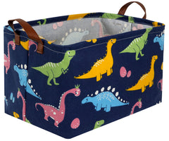Essme dinosaur basket front view with sturdy leather handles for easy transport