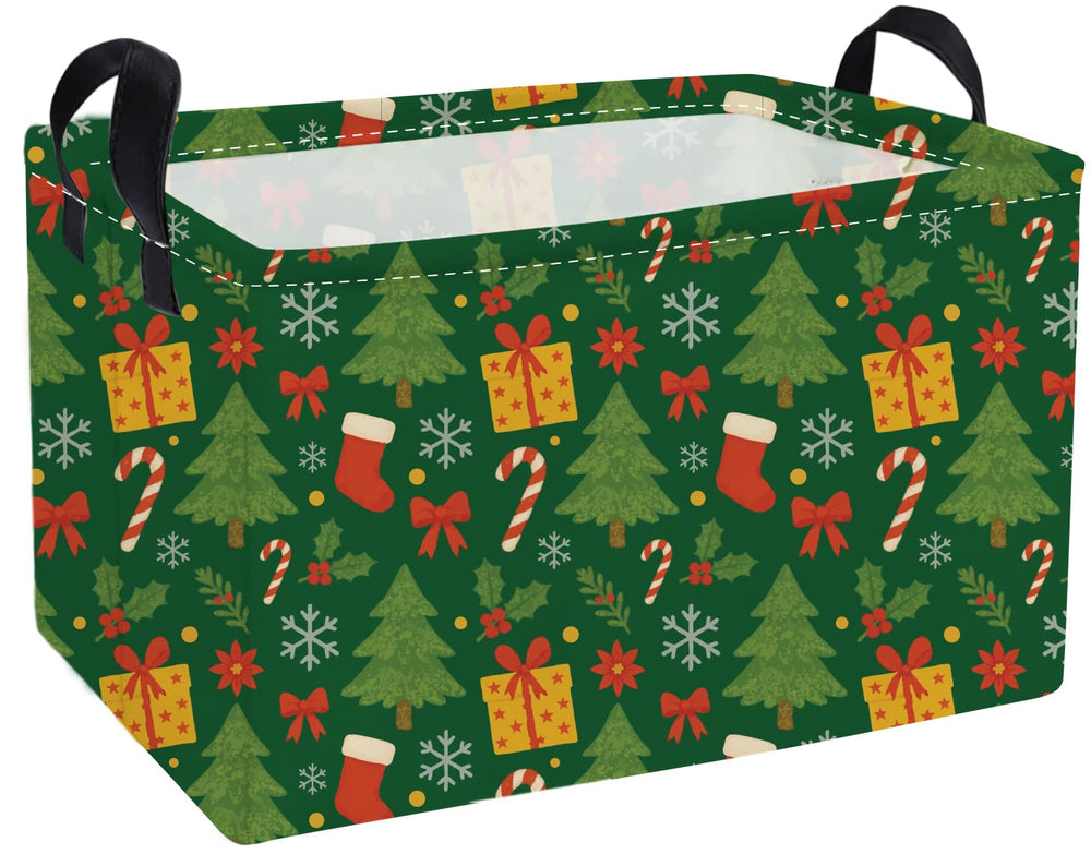 Essme green rectangular Christmas basket with handles for organized gift gifting.